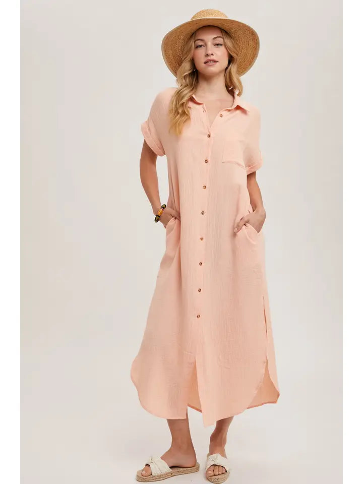 Scottie Maxi Shirt Dress Peach fuzz