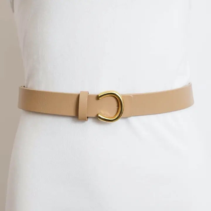 Beige Minimalist Gold Horseshoe Belt