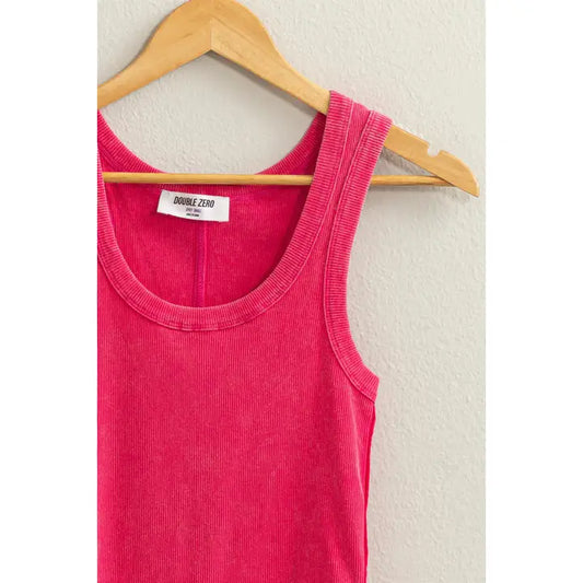 Scoop Neck Ribbed Tank Top Raspberry