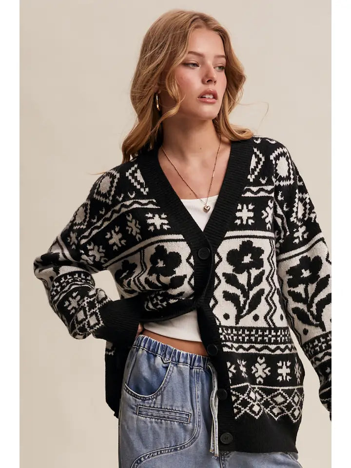 Fair Isle Floral Knit Cardigan