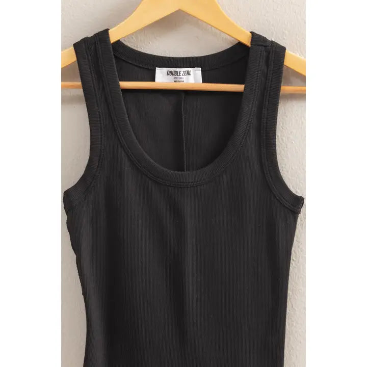 Black Scoop Neck Ribbed Tank Top