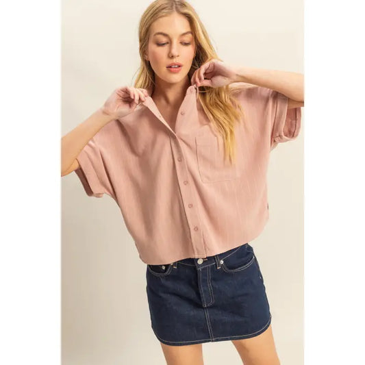 Linen pin stripped button down