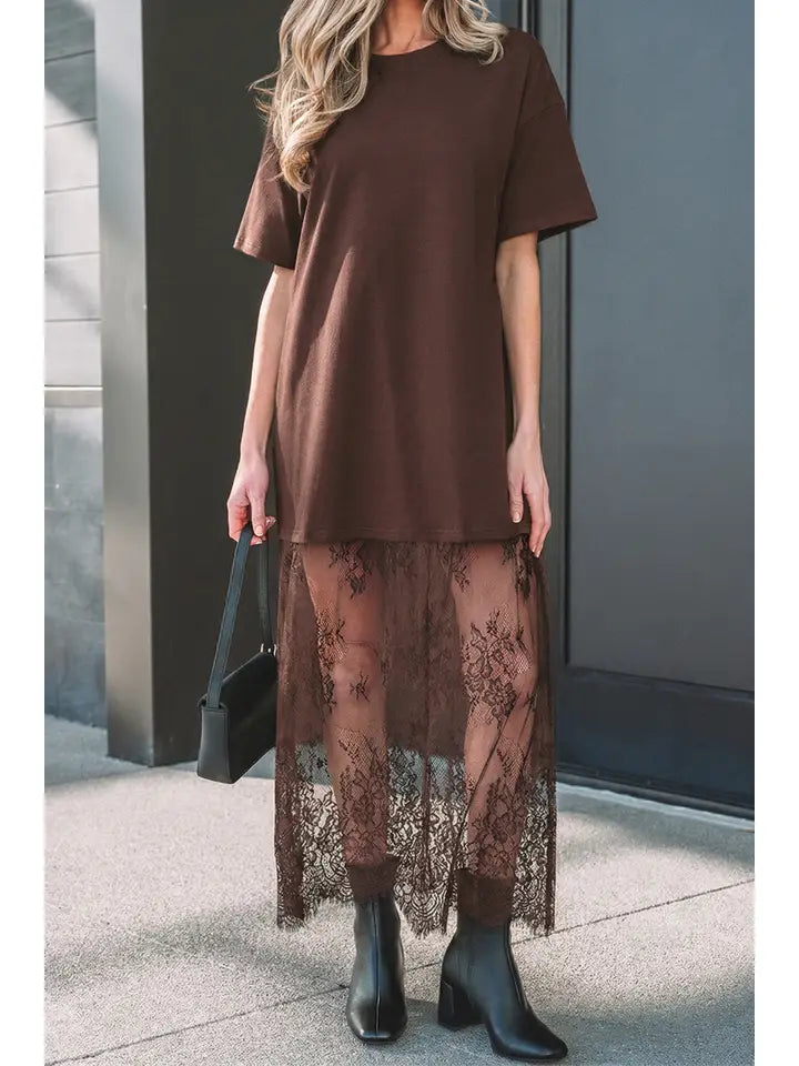 Brown T Shirt Lace Dress – Opal Apparel & Style