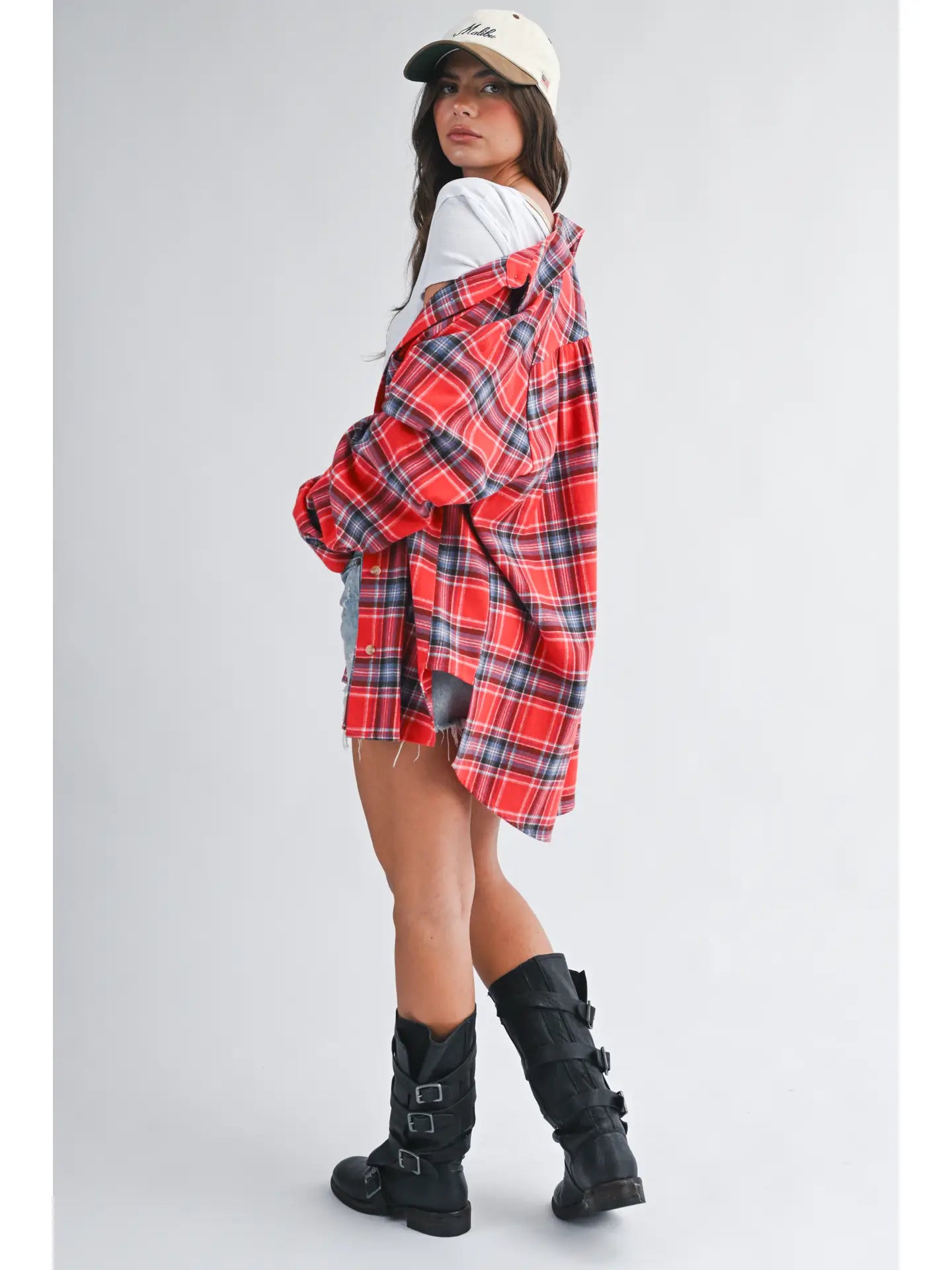 Krista Red plaid oversized shirt