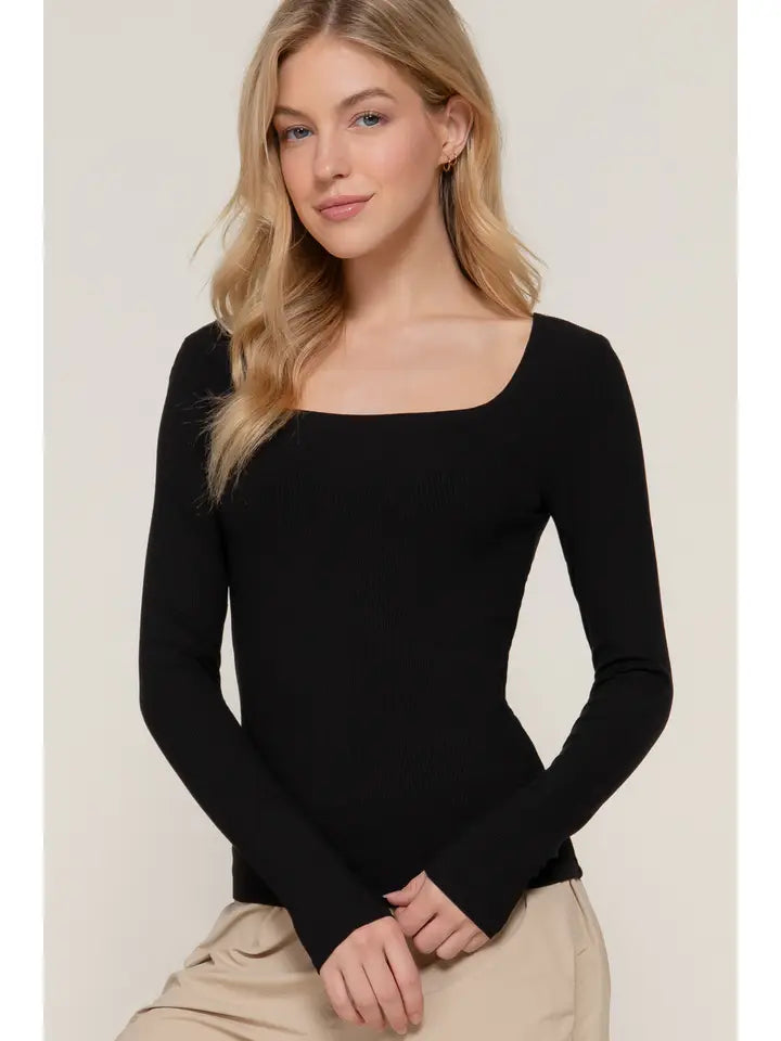 Black Viesta Square Long Sleeve Top