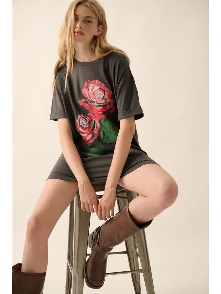 Oversized Rose Vintage Graphic Tee dress