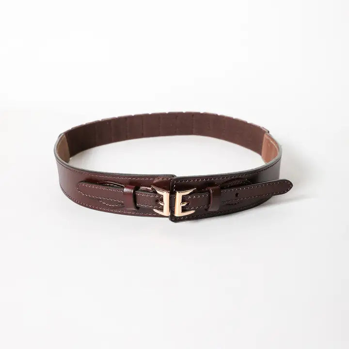 Double Buckle Elastic Waist belt Brown
