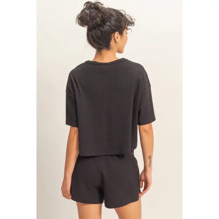 Boxy Crop Black Tee