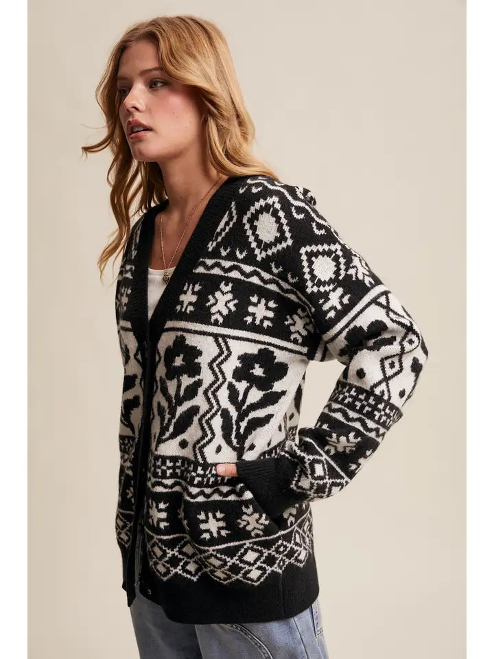 Fair Isle Floral Knit Cardigan