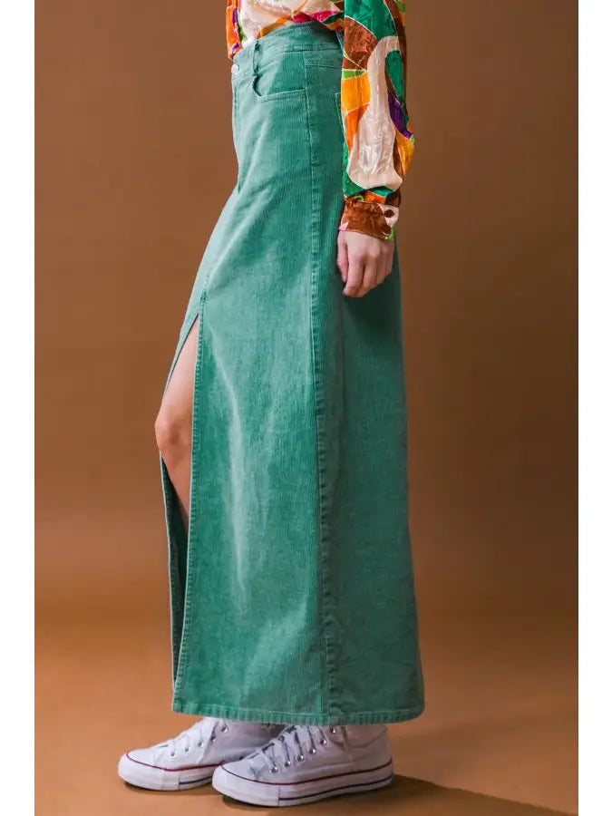 Teal Cord Maxi Skirt
