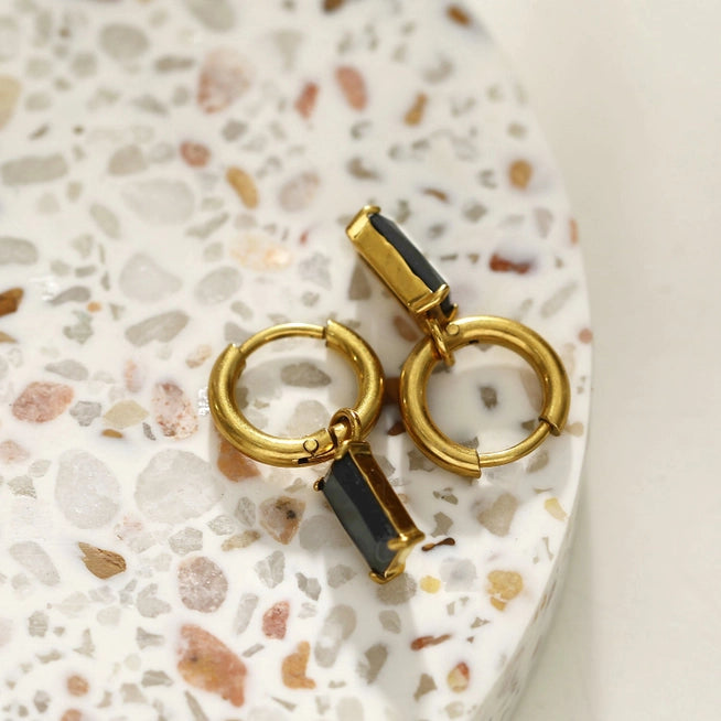 Daysia Vintage Inspired Encased Black Crystal Drop Earrings