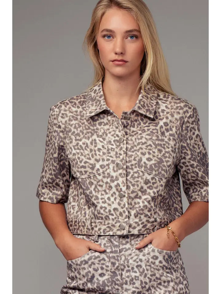 Leopard Print Cropped Jacket