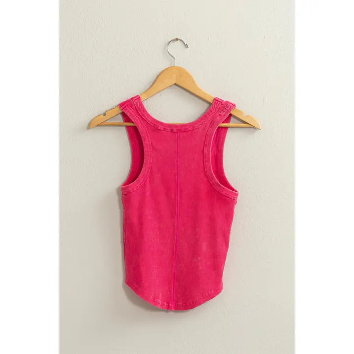 Scoop Neck Ribbed Tank Top Raspberry