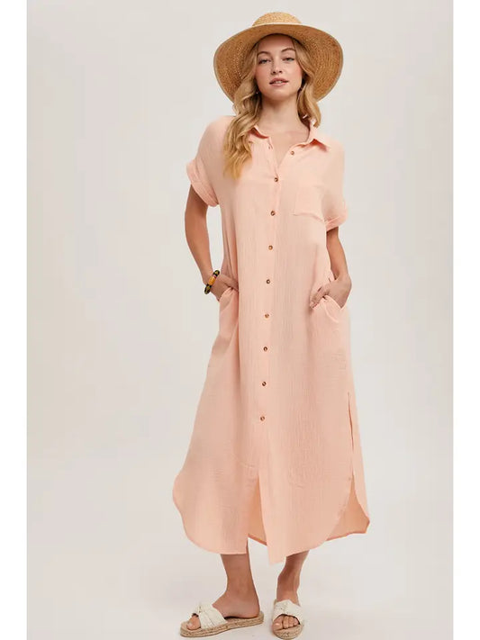Scottie Maxi Shirt Dress Peach fuzz