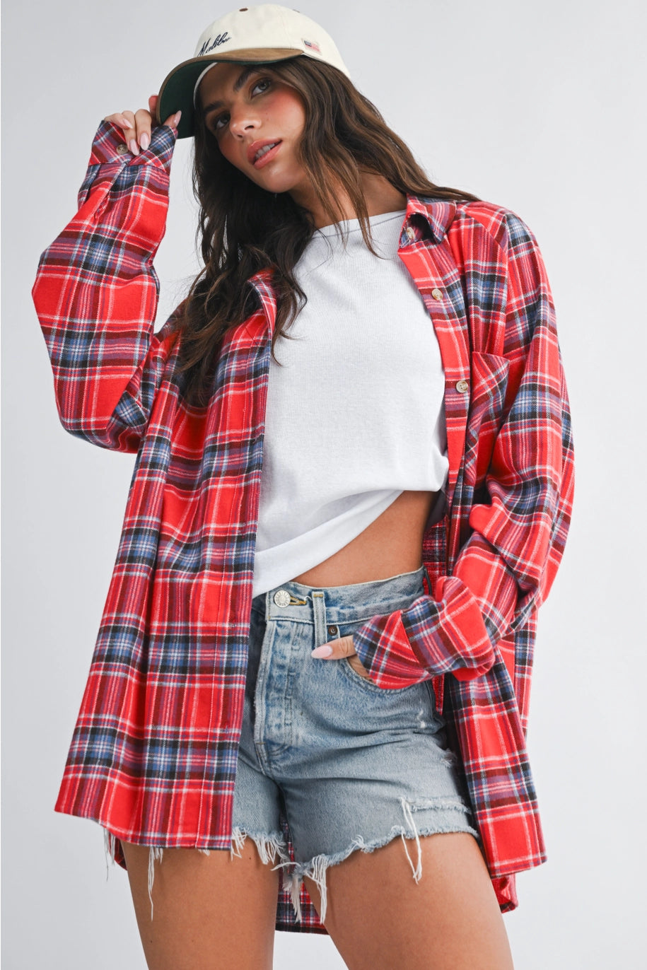 Krista Red  plaid oversized shirt