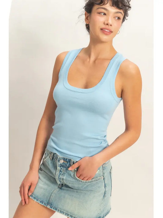 Baby Blue Scoop Neck Ribbed Tank Top