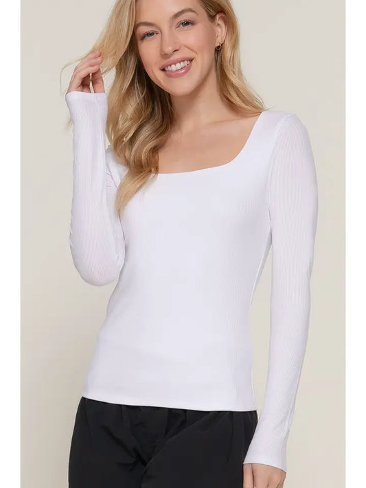 White Viesta Square Long Sleeve Top