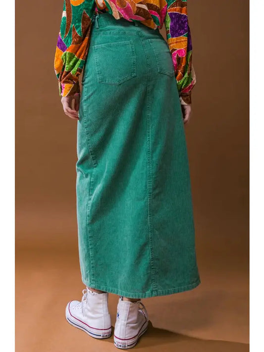 Teal Cord Maxi Skirt