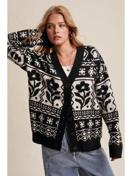 Fair Isle Floral Knit Cardigan