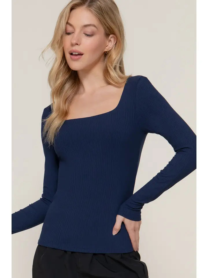 Navy Viesta Square Long Sleeve Top