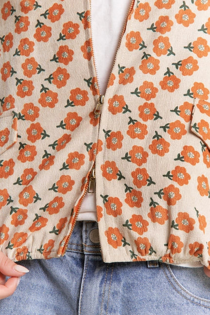 Orange Floral Bomber Jacket