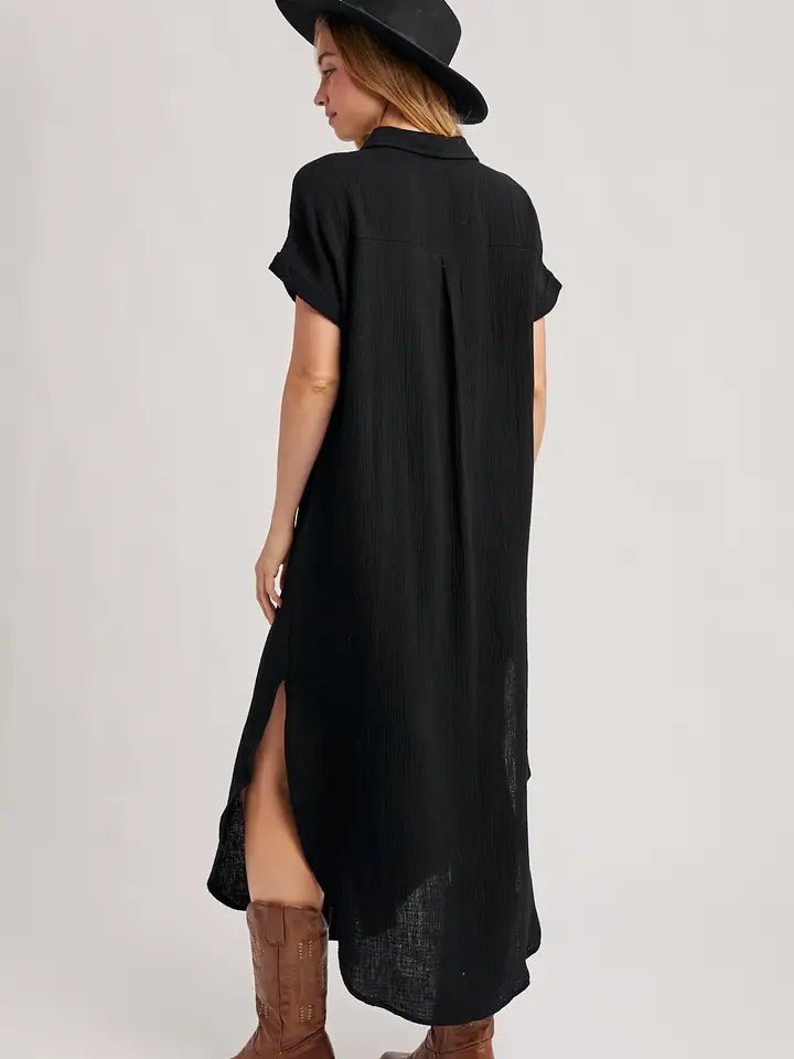 Scottie Maxi Shirt Dress Black