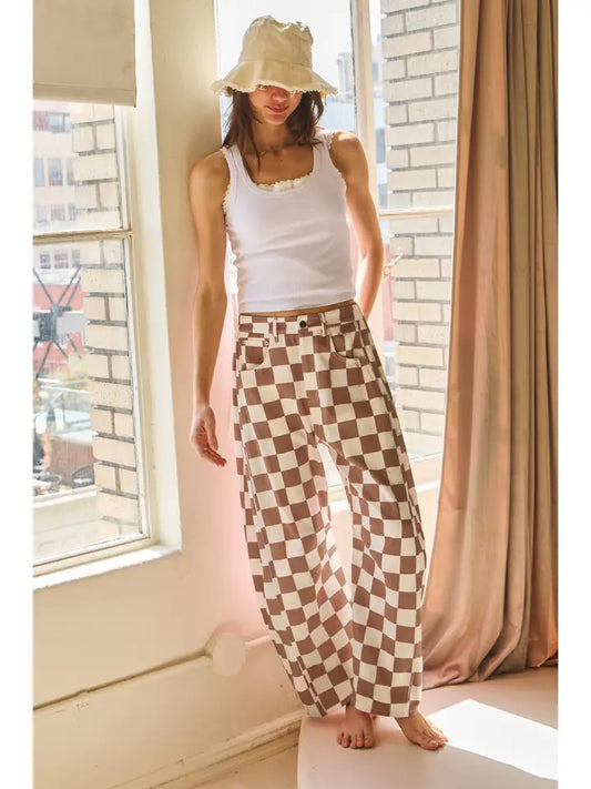 Checkered Barrel Jeans