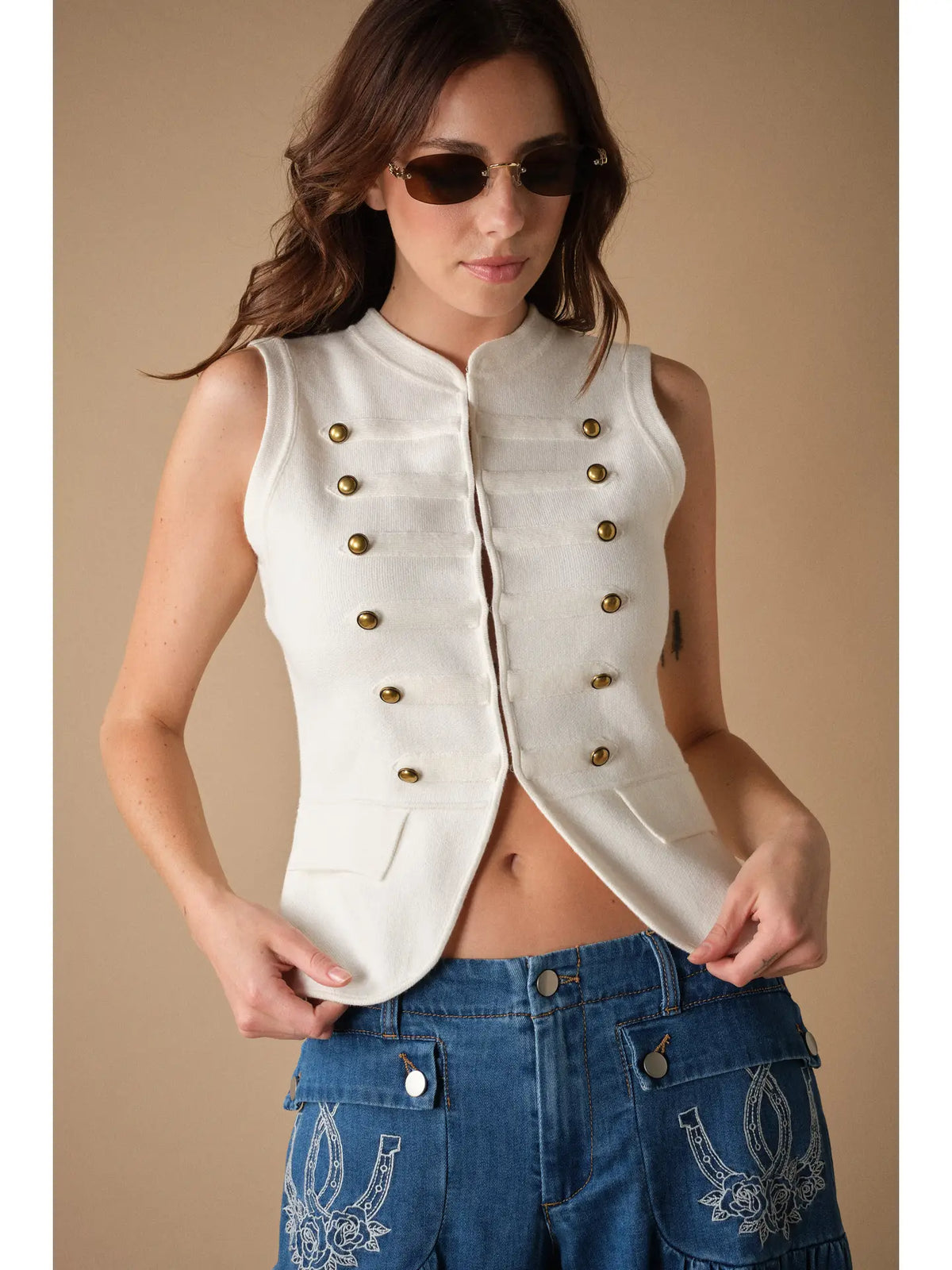 Military Button Sweater Vest