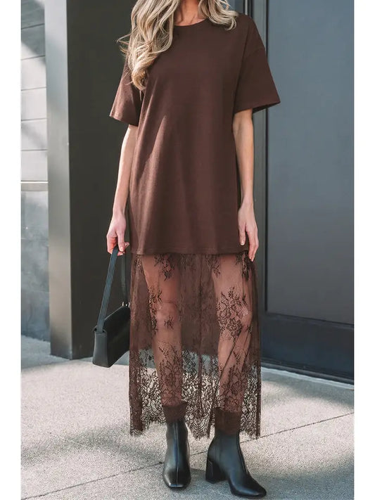 Brown T Shirt Lace Dress
