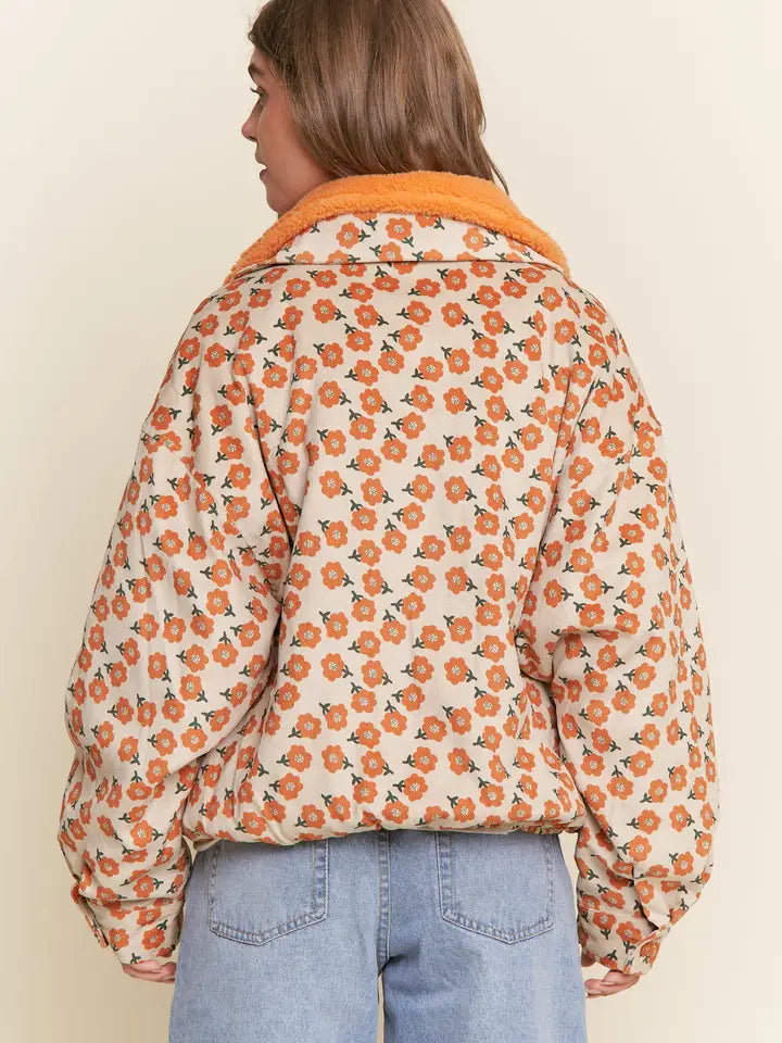 Orange Floral Bomber Jacket