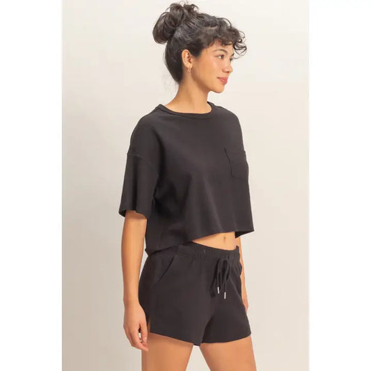 Boxy Crop Black Tee