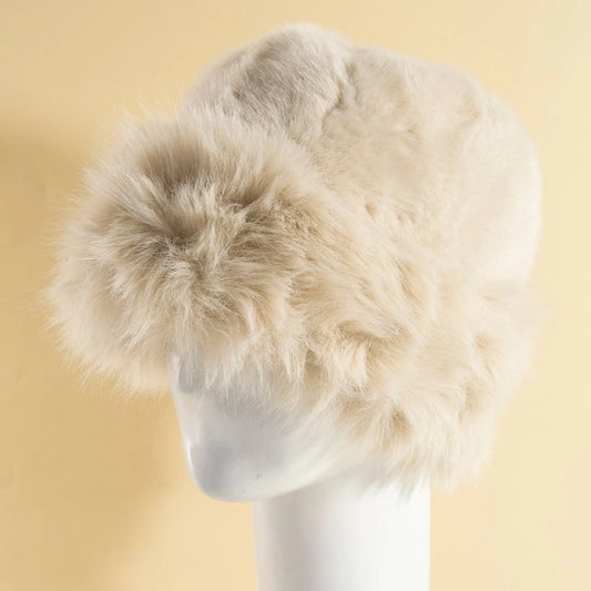 Vintage Faux Fur Winter Hat Ivory
