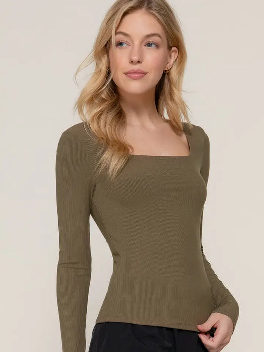 Olive Viesta Square Long Sleeve Top