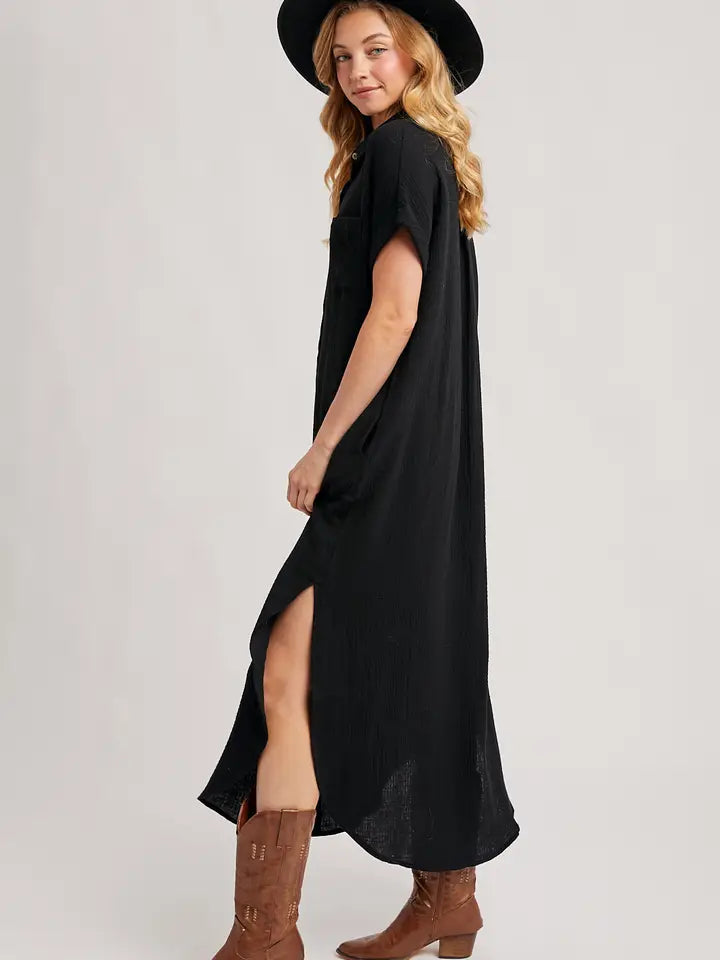 Scottie Maxi Shirt Dress Black