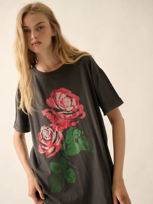 Oversized Rose Vintage Graphic Tee dress