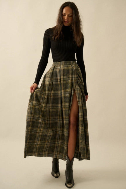 Rhea Plaid Maxi Skirt