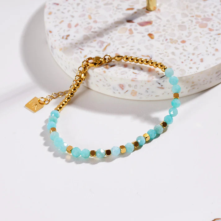 CLEMENTINA: Amazonite Stones & Gold Beaded Bracelet