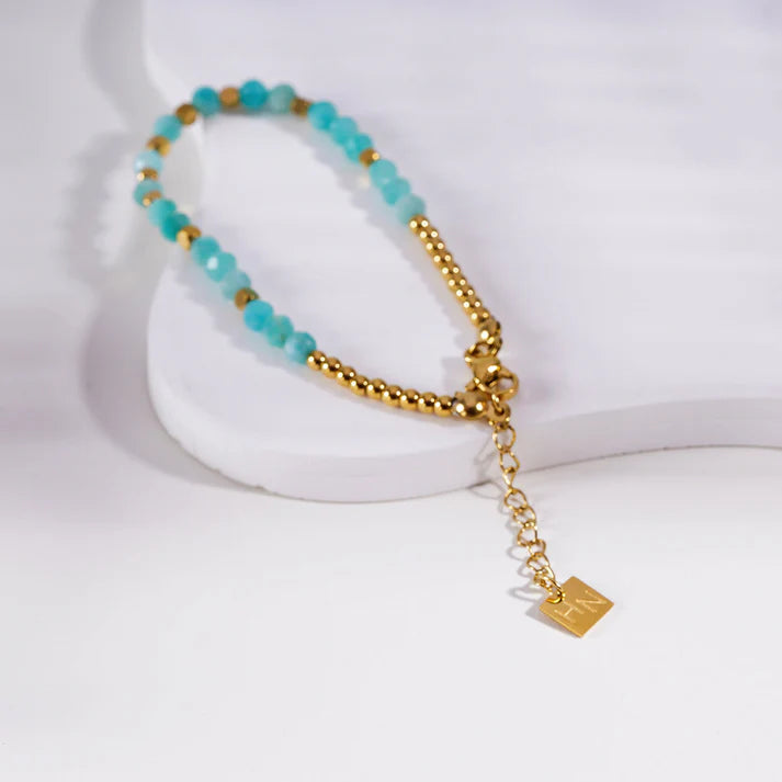 CLEMENTINA: Amazonite Stones & Gold Beaded Bracelet