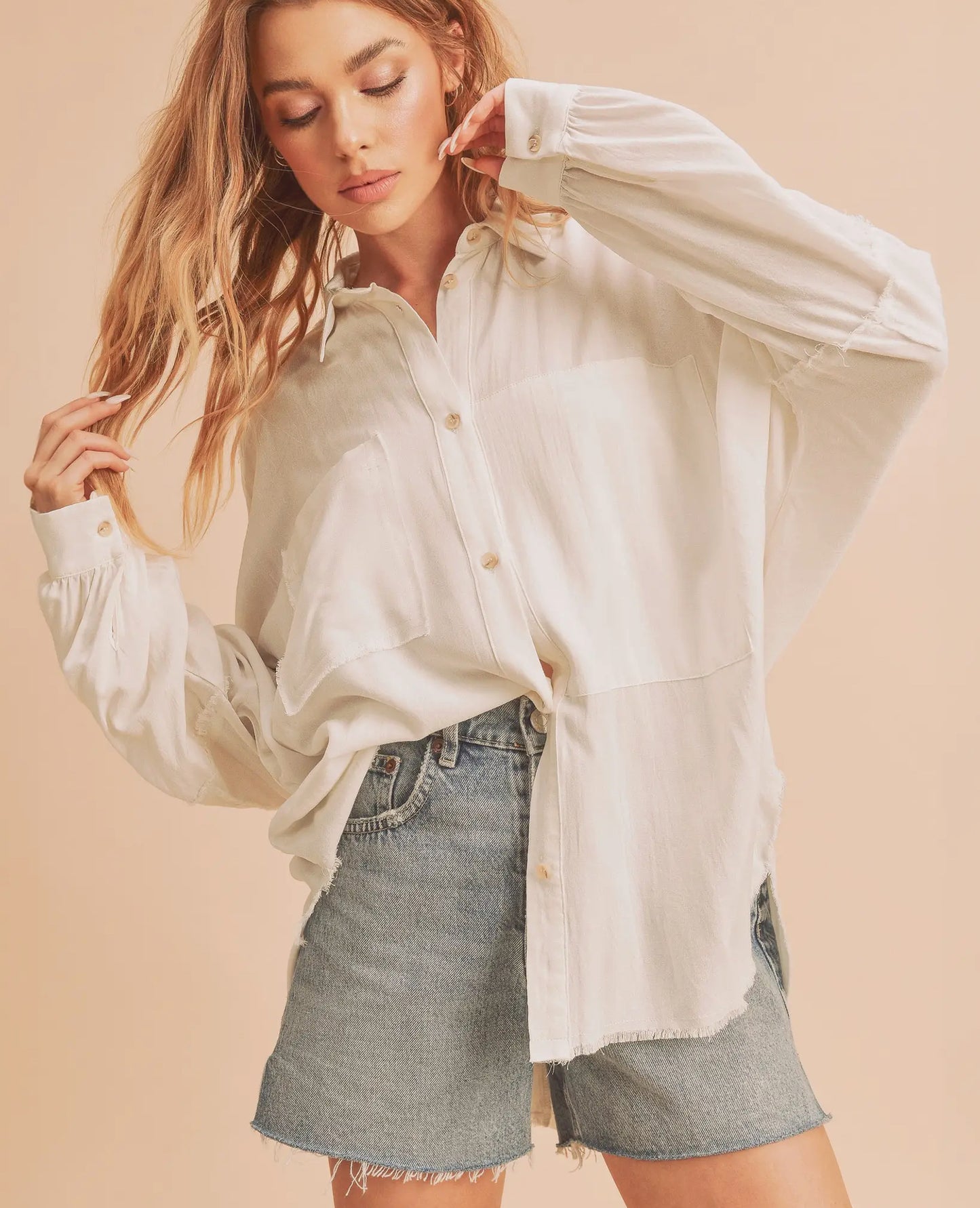 Delia White Button up top