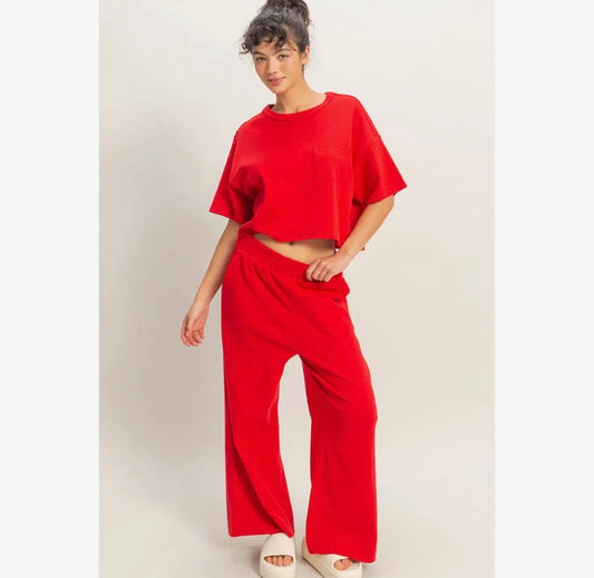 Boxy Crop Red Tee
