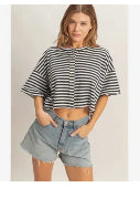 Bonnie Black and White stripped short sleeve Cardigan
