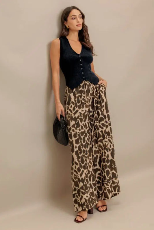 Leopard print wide leg pant
