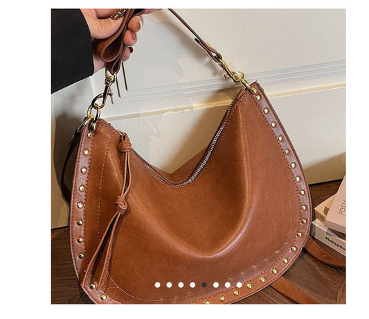 Studded Crescent Shoulder Bag