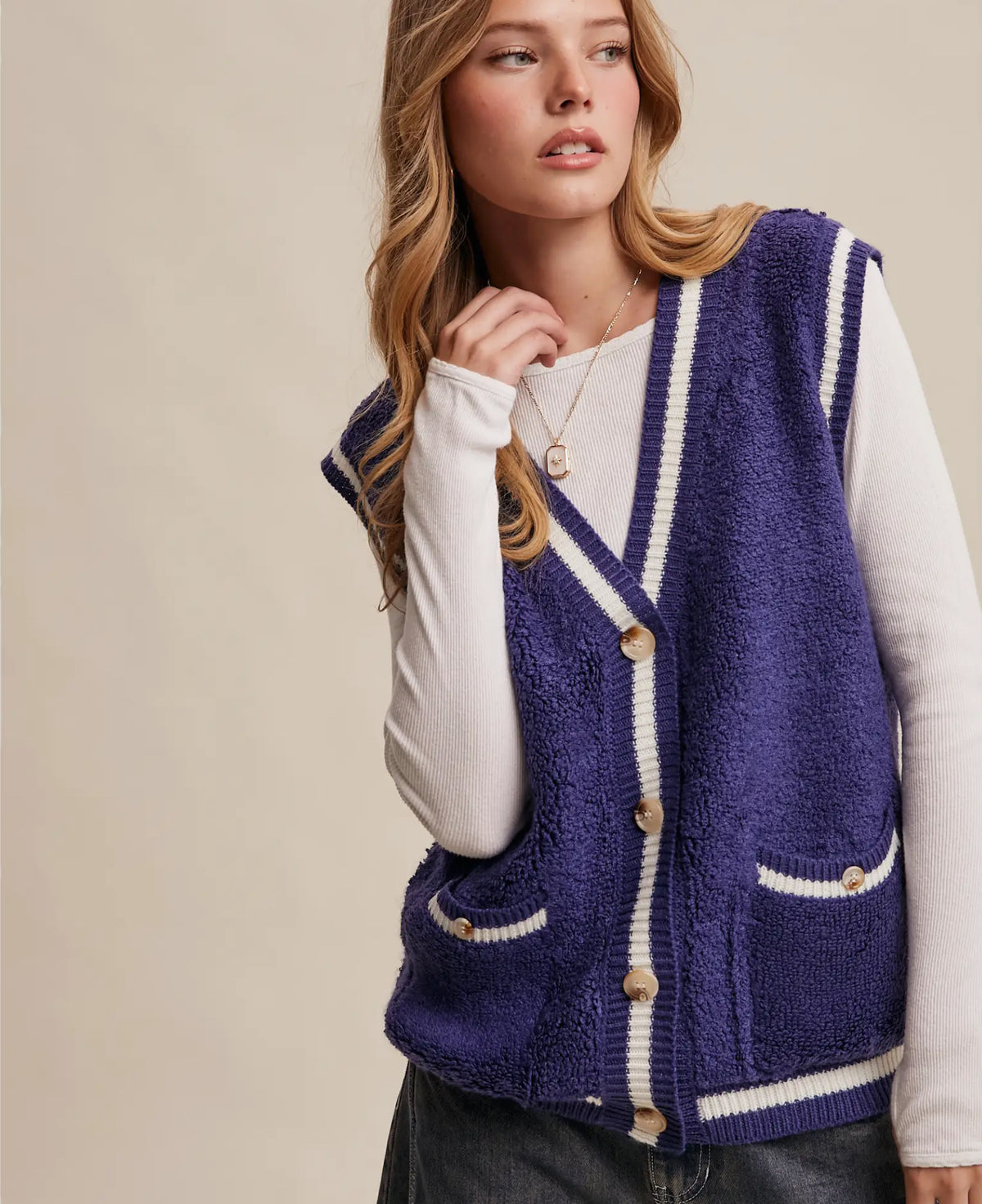 Navy varsity vest