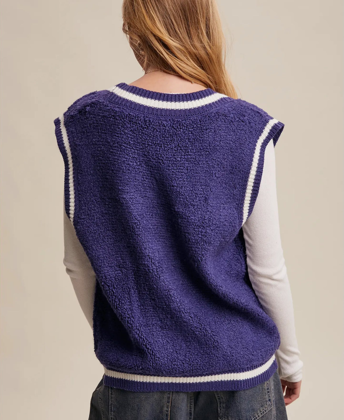 Navy varsity vest