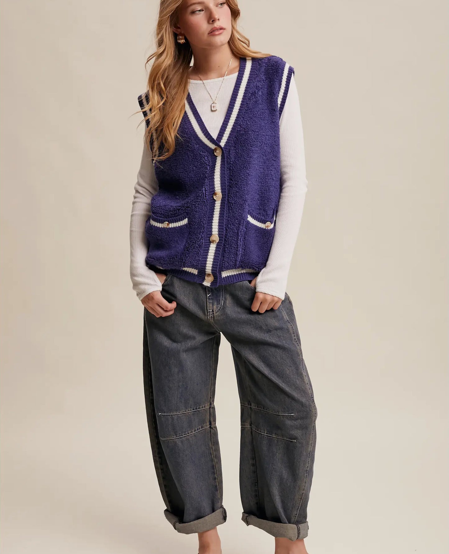 Navy varsity vest
