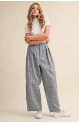 Blue Gingham Pintuck Pants