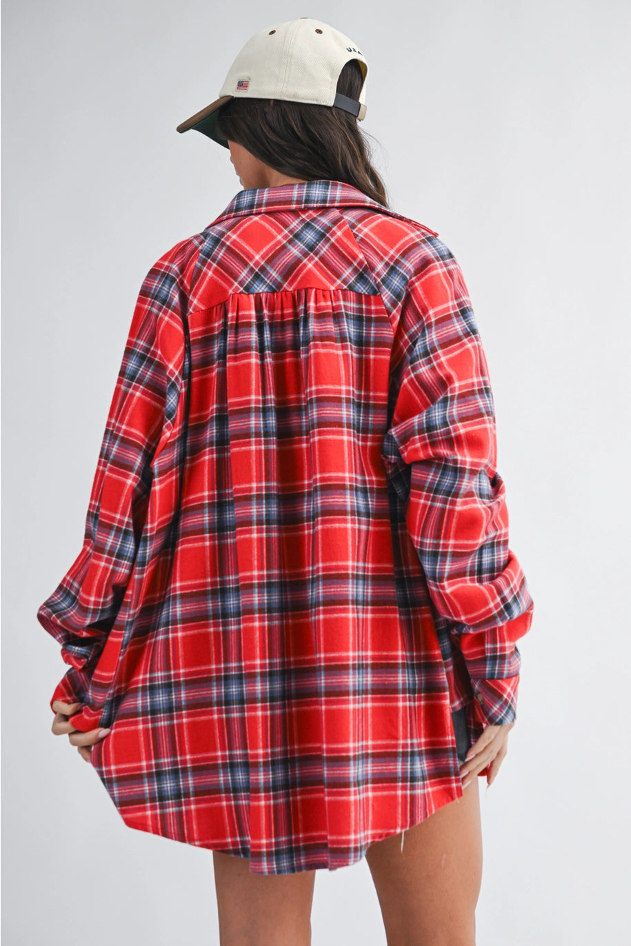 Krista Red  plaid oversized shirt