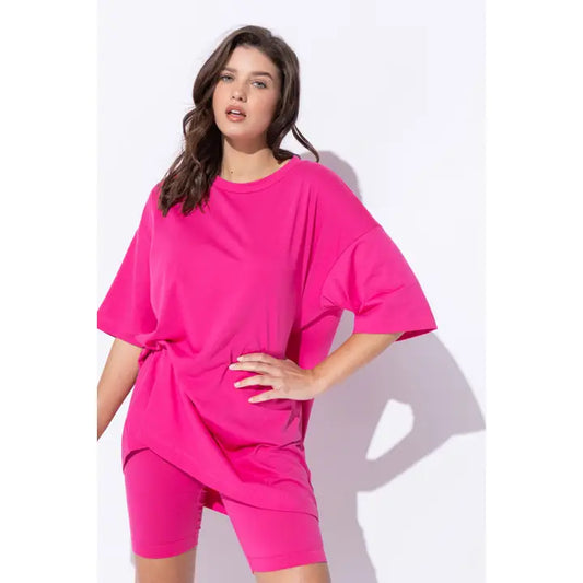 Fuchsia Biker Short Set