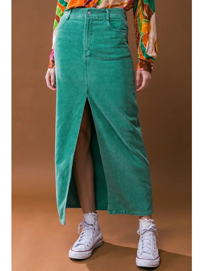 Teal Cord Maxi Skirt